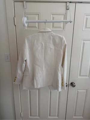 Zara White Textured Double-Breasted Blazer with Gold-Tone Buttons – Medium thumbnail 3