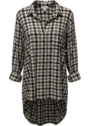 Pistola Plaid Button Down Shirt Black‎ Tan Medium Oversized Cozy Casual Boho thumbnail 1
