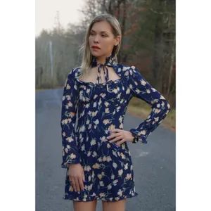 Women's Floral Print Heart Neck Long Sleeve Cocktail Party Mini Dress Size XL thumbnail 5