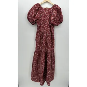 Sezane‎ Women Red Floral Maxi Dress Sz 36 Peasant Boho Cottagecore Feminine thumbnail 11