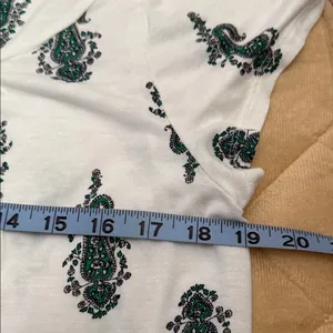 LOFT Short Sleeve Top with Green Paisley on White thumbnail 5