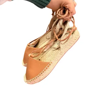 SALUDOS Wrap Gladiator Leather Tan Espadrille Flats Size 6 thumbnail 7