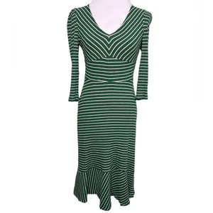 Anthropologie Maeve Green Striped Ribbed Knit Maxi Dress Small thumbnail 7