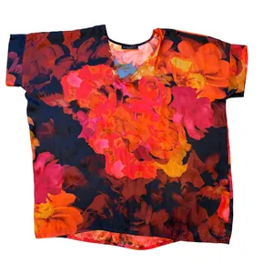 Bryn Walker M L Paola Tunic Lagenlook Oversized Top Shirt Floral Black Red thumbnail 1
