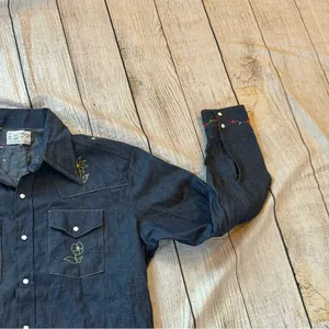Vintage Triple LLL Brand Denim Western Embroidered Pearl Snap Long Sleeve Sz XL thumbnail 3