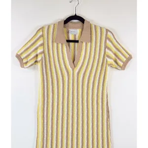 Rue Stiic Womens Dress Yellow Mini Sweater V Neck Striped Short Sleeve Size XS thumbnail 6