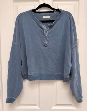 We The Free Free People Blue Henley Sweatshirt Oversized Pullover Small thumbnail 1