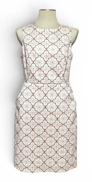 Boden Cotton Talia Trellis Sleeveless Sheath Dress Ivory Lavender 6L thumbnail 1