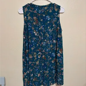 Umgee Teal Floral Sleeveless Boho Tunic Top Tie Neck Size M thumbnail 9