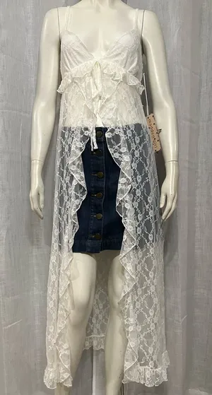 Madden Girl White Lace Ruffle Tie-Front Maxi Top Duster Small Boho Coquette thumbnail 1