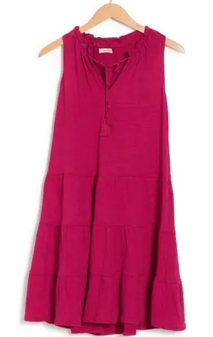 Max Studio Magenta Sleeveless Tiered Cotton Dress thumbnail 1