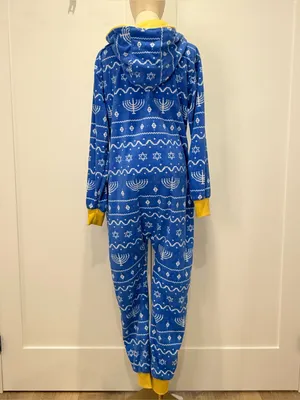 Tipsy Elves Womens Blue Hanukkah Jumpsuit Small Holiday Menorah Whimsy Cozy Fun thumbnail 5