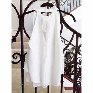 Zara Flowy Tank Top Blouse White Small Tie Neck Ribbon thumbnail 4