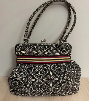 Vera Bradley Barcelona Lock Satchel Black and White Patterned Tote Bag thumbnail 1