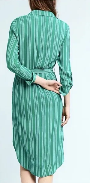 Maeve‎ Green Striped Midi Shirt Dress with Tie Waist 8 thumbnail 1