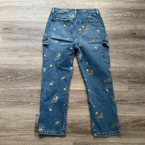 DRIFTWOOD Blue Floral Embroidered Cropped Jeans Royce Straight Leg Cargo Denim thumbnail 3