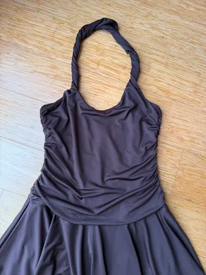 NIA Bailey Espresso Brown Ruched Halter Mini Dress M thumbnail 5
