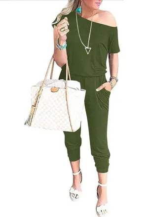 NEW Loose Off Shoulder Elastic Waist Stretchy Long Jumpsuit 2X thumbnail 4