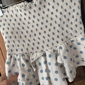 Zara polka dots linen cotton smocked top ruffle strapless stretchy tube thumbnail 6
