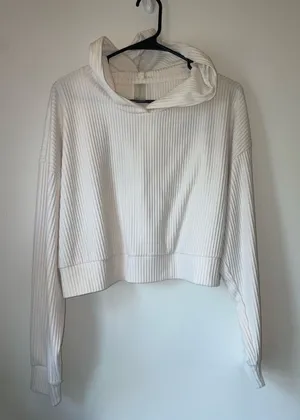 Altar'd State Revival Ribbed Hooded Pullover Cream Sweater Size L thumbnail 1