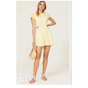 Show Me Your Mumu Merrit Cut Out Mini Dress Yellow Small Short sleeve Floral thumbnail 2