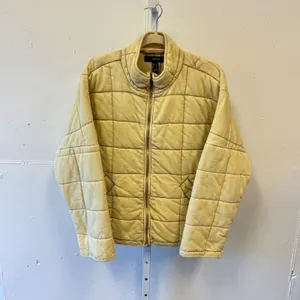 Forever 21 Womens Yellow Quilted Puffer Jacket Full Zip Mock Neck Small Boxy Fit thumbnail 2