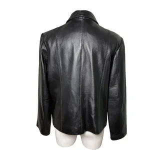 Adler Collection Black Genuine Leather Jacket Zip Front Collared Minimalist M thumbnail 4