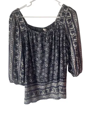 Lucky Brand Women's Size‎ Medium Blue Boho Floral Soft Modal 3/4 Sleeve Blouse thumbnail 1