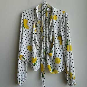 Lovers + Friends Mikayla Lemon Polka Dot Balloon Sleeve Wrap Blouse Size Small thumbnail 2