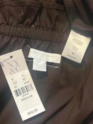 NEW New York & Co Medium Long Brown Dress Off Shoulder Front Slits Deep Pockets thumbnail 4