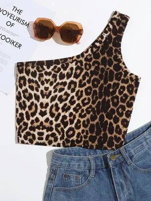 Shein One-Shoulder Cheetah Top thumbnail 1