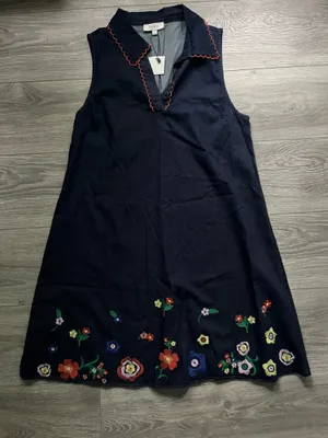 NEW Avara Dark Blue Floral Denim Teacher Back to School Cotton Dress Size L Fall thumbnail 1