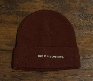 Unisex Maroon Beanie - "this is my costume." Embroidered Knit thumbnail 1