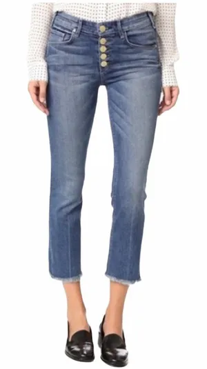 McGuire Gainsbourg Exposed Button Fly Raw‎ Gem Crop Denim Jeans thumbnail 1