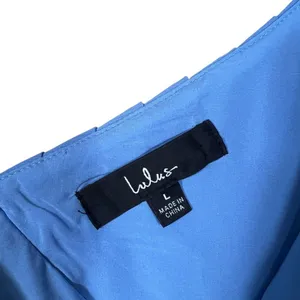Lulus Pleated Tiered V-Neck Mini Dress Blue Flutter Sleeve Cocktail Size L thumbnail 6