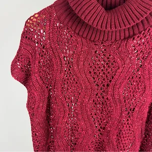 Burgundy Open-Knit Sleeveless Sweater with Sequins‎ & Fringe - One Size thumbnail 3