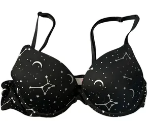 Victorias Secret PINK Wear Everywhere T-Shirt Bra Black Celestial Moon 34A thumbnail 1