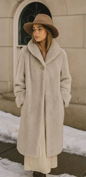 Vintage 1960s faux fur plush chubby coat Jackie O large winter opera‎ old money thumbnail 1
