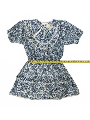 Maisie 100% Cotton Paisley Elastic Waist Mini Dress Blue NWT Small thumbnail 5