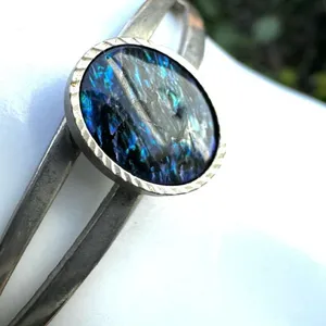 Silver tone blue bead cuff bracelet thumbnail 5