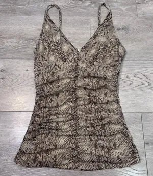 Express Vintage Y2K Brown Snakeskin Mesh Ruched Camisole Top Womens Medium 2007‎ thumbnail 1