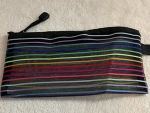 Multi-Stripe Cosmetic Pouch - Black with Rainbow Stripes thumbnail 1
