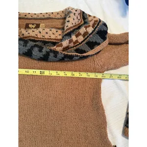 Peruvian Trading Co 100% Alpaca Wool Cowl Neck Sweater Tan‎ Geometric Boho Small thumbnail 5