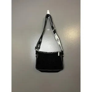 Steve Madden Crossbody Shoulder Bag Womens Black Sherpa Faux Leather Zip Logo thumbnail 2