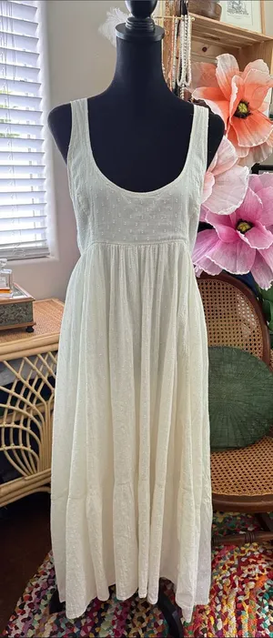 Urban Outfitters Off-White Swiss Dot U-Back Empire Babydoll Midi Maxi Dress thumbnail 1