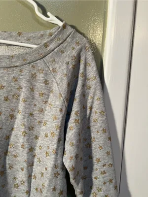 Gap Women’s Sz Medium Sweatshirt 3/4 Sleeve Heather Gray Gold Glitter Star Print thumbnail 5