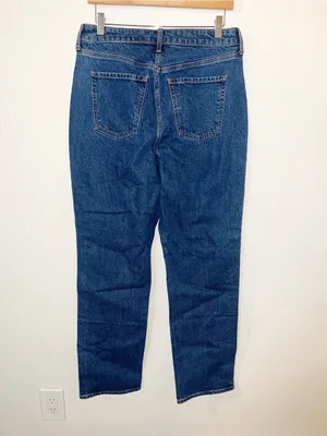 Old Navy Dark Blue Straight Extra High-Rise Studded Jeans thumbnail 6