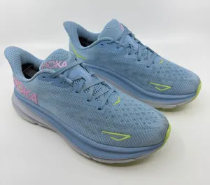 Hoka Clifton 9 Color Blue And Pink Colorway With Neon Green Accents SZ 9.5 thumbnail 1