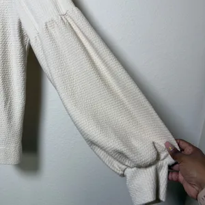 Anthropologie Women Cotton Knit Top XL Cream‎ Textured Balloon Sleeve Preppy thumbnail 4