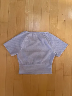 Madewell Shirred Crewneck Short Sleeve Crop Top Dusty Lavender Small thumbnail 4